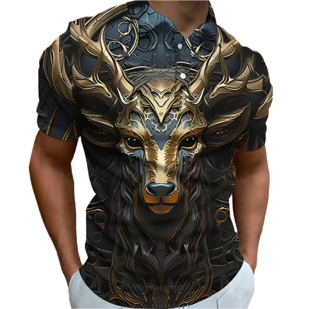 Oversized 3D animal print polo shirt with retro design, perfect for resort golf and casual wear

