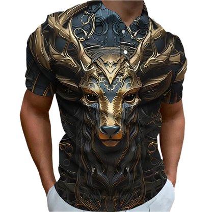 Oversized 3D animal print polo shirt with retro design, perfect for resort golf and casual wear

