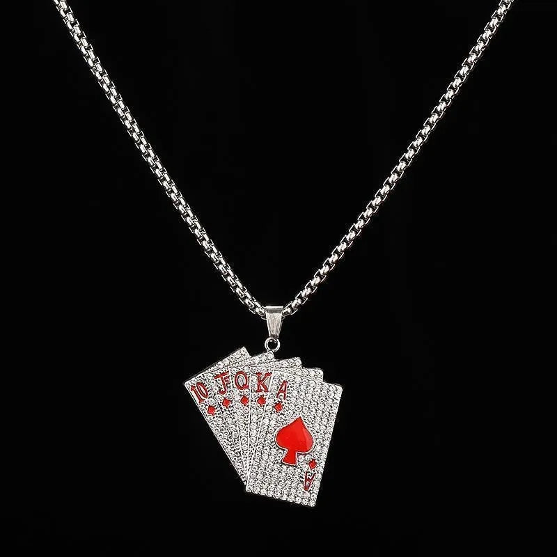 Creative Hip Hop Rock Style Necklace for Women Men Iced Out Spades Playing Cards Pendant Charm Gothic Necklaces Jewelry Gifts