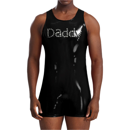 Men's Latex Muscle Bodysuit | Shiny Metallic PU Leather Jumpsuit