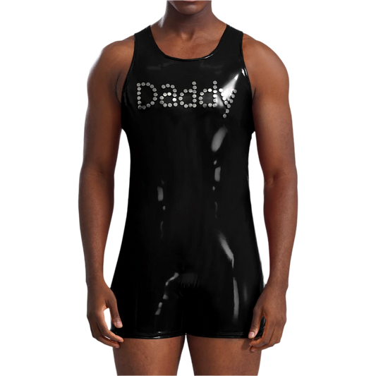 Men's Latex Muscle Bodysuit | Shiny Metallic PU Leather Jumpsuit