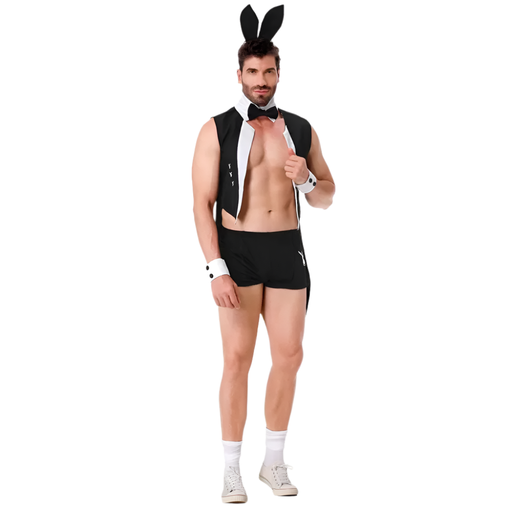 Men's Theme Night Costume Set featuring complete waiter-style design for adult resort events