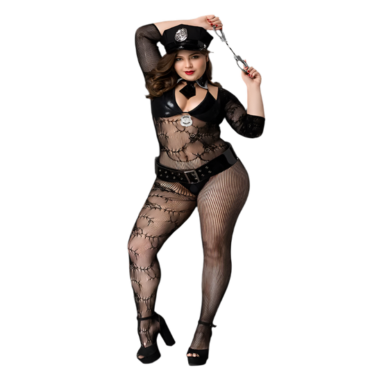 plus size mesh see-through police uniform in XXL with night club party cosplay design for inclusive resort entertainment