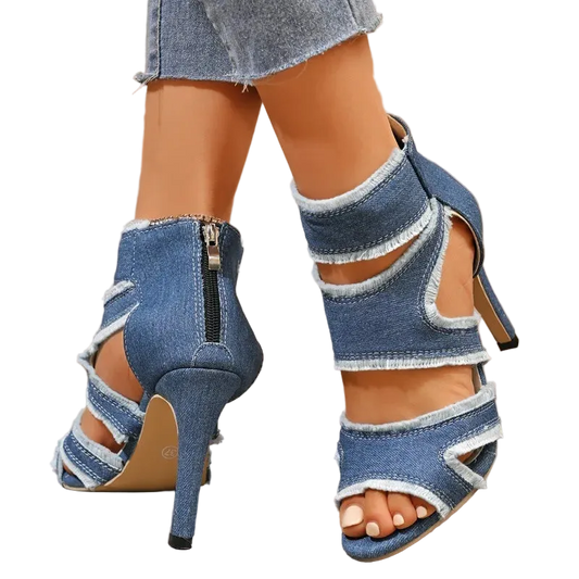 Women’s Denim Stiletto Sandals | Strappy Cutout High Heels