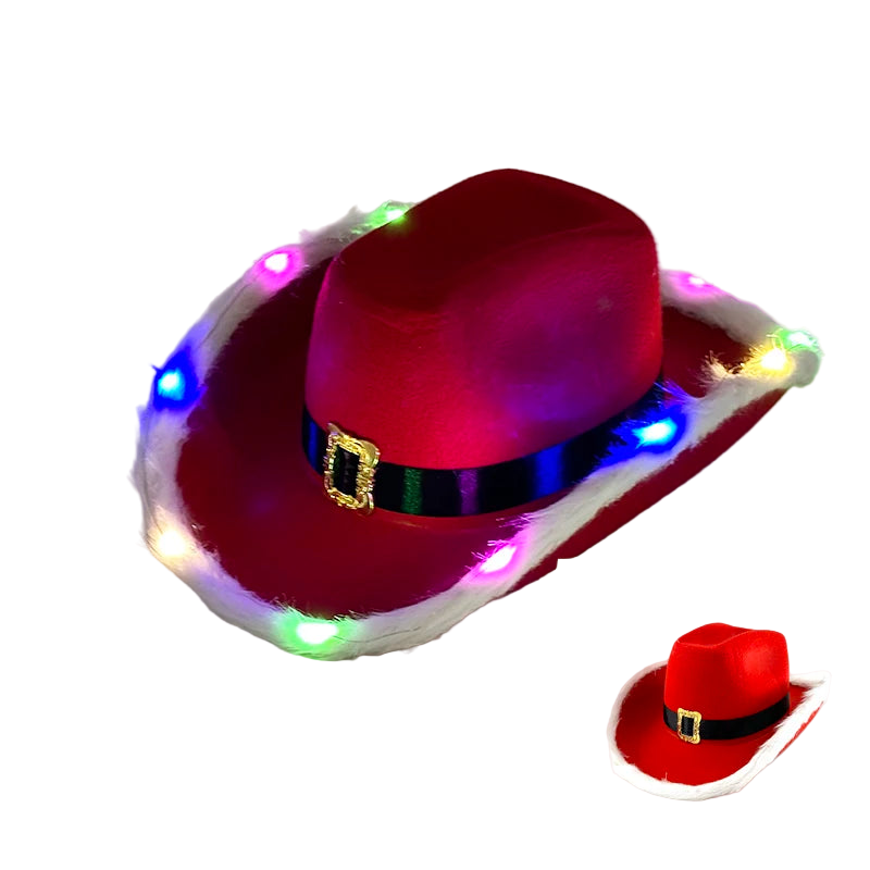 Red cowboy hat with LED lights on a white background