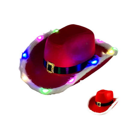 Red cowboy hat with LED lights on a white background
