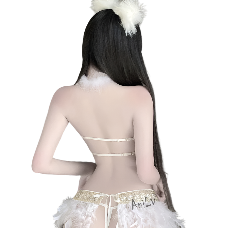 White Feathered Angel Wing Bra Set - Fantasy Theme Night Costume with Wings