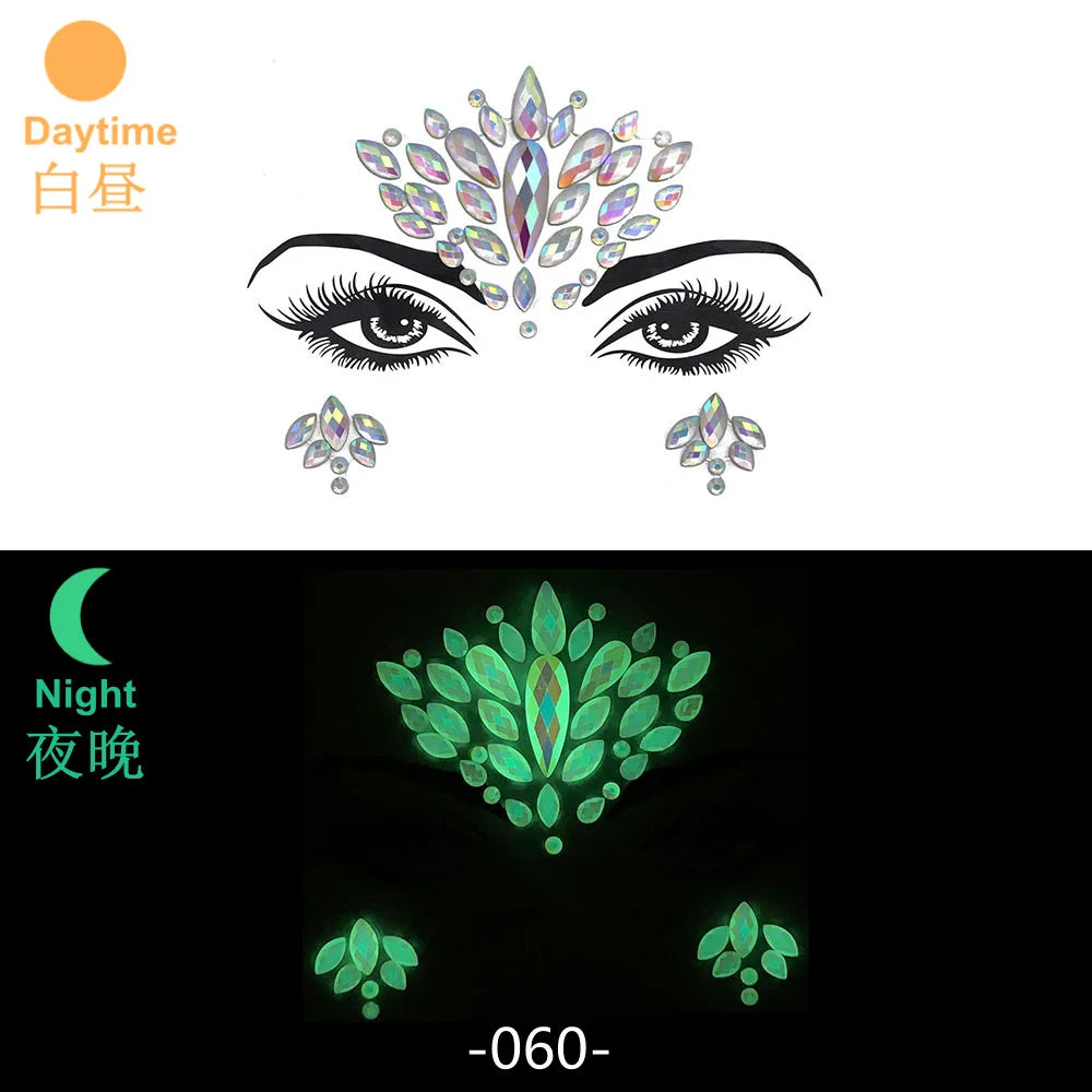 Glow in the Dark Face Gems | Rhinestone Festival Face Stickers