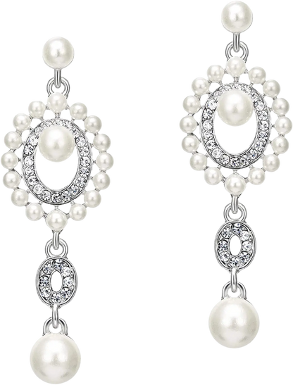 1920s Art Deco pearl dangle earrings with vintage Gatsby design for resort theme nights

