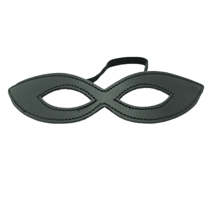 A  leather eye mask and studded details. The design is sleek and mysterious, perfect for a costume or themed event.