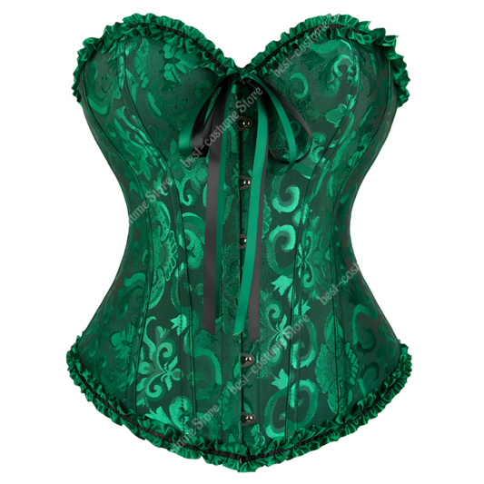 Jacquard Floral Vintage Lace Bustier and Corsets White Gold Green