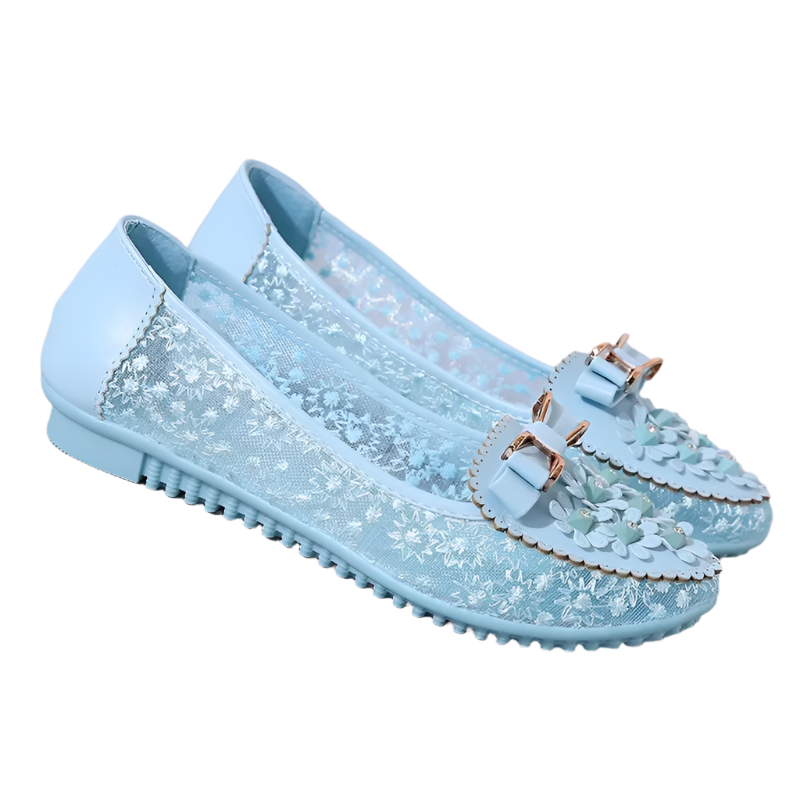 Breathable floral embroidered sneakers with bowknot detail and non-slip sole - perfect for casual resort wear

