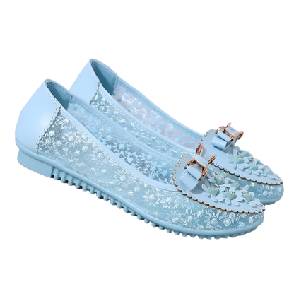 Breathable floral embroidered sneakers with bowknot detail and non-slip sole - perfect for casual resort wear

