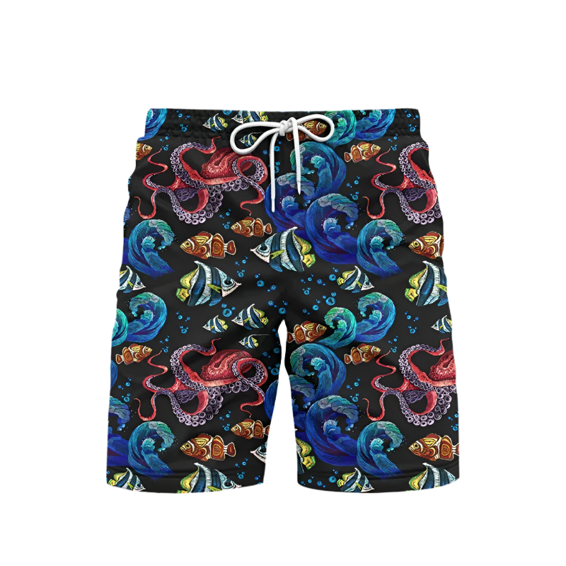 Print Beach Shorts featuring sophisticated marine life design, perfect for luxury adult resort theme nights