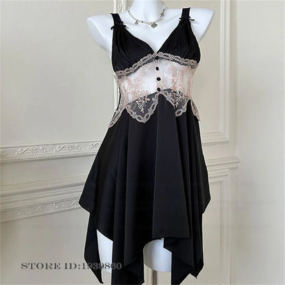 Sexy Women Lingerie Nightgown Chemise Sleepwear Patchwork Hollow Out Lace Nightdress Homeweae Summer Ice Silk Nightie Loungewear