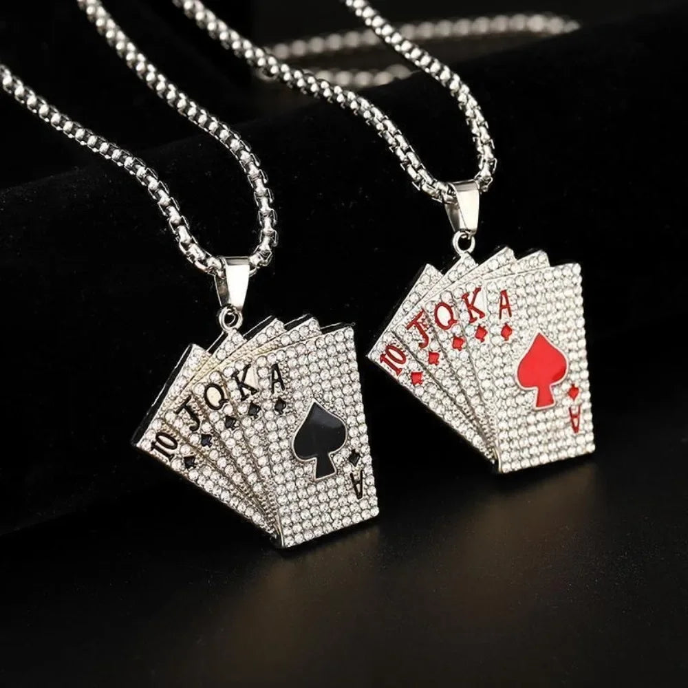 Creative Hip Hop Rock Style Necklace for Women Men Iced Out Spades Playing Cards Pendant Charm Gothic Necklaces Jewelry Gifts