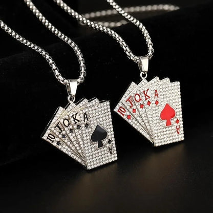 Creative Hip Hop Rock Style Necklace for Women Men Iced Out Spades Playing Cards Pendant Charm Gothic Necklaces Jewelry Gifts