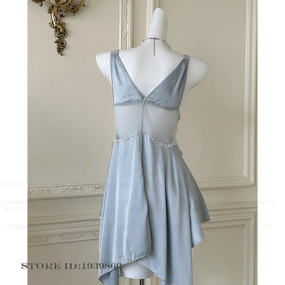 Sexy Women Lingerie Nightgown Chemise Sleepwear Patchwork Hollow Out Lace Nightdress Homeweae Summer Ice Silk Nightie Loungewear