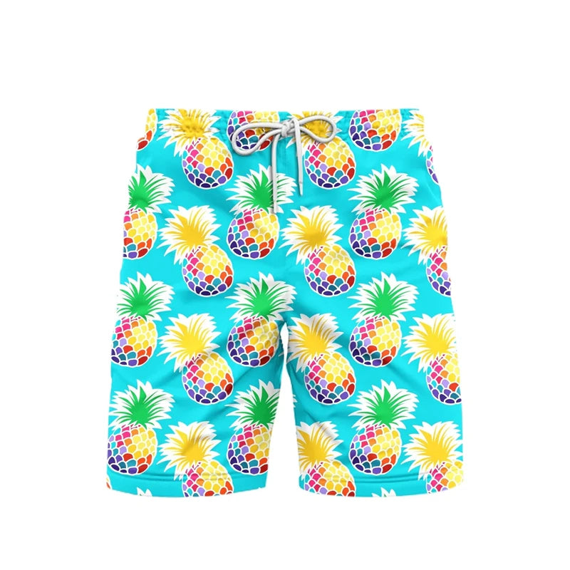 3D Pineapple Print Swim Trunks | Luxury Resort Board Shorts | Tropical Beach Party Swimwear