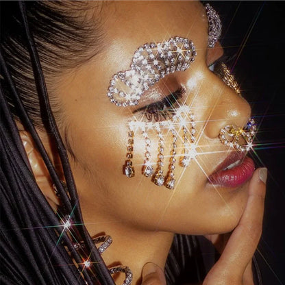 Rhinestone Long Tassel Eye Face Chain Jewelry Masquerade Cover for Women Ladies Party Bling Face Accessories Jewelry Gift