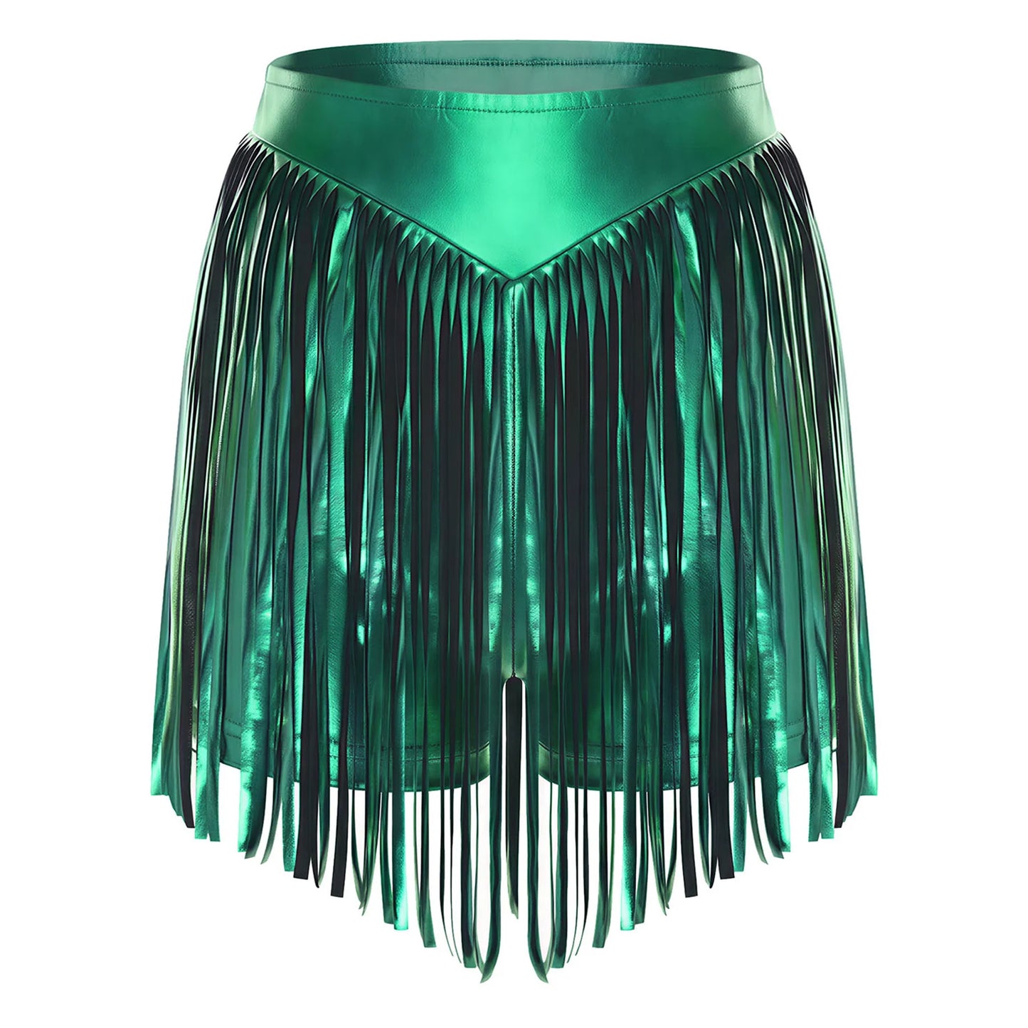 Women Iridescent Metallic Hot Pants with Fringed High Waist Tassel Skirted Shorts Cheeky Shorts Stage Dance Jazz Rock Clubwear