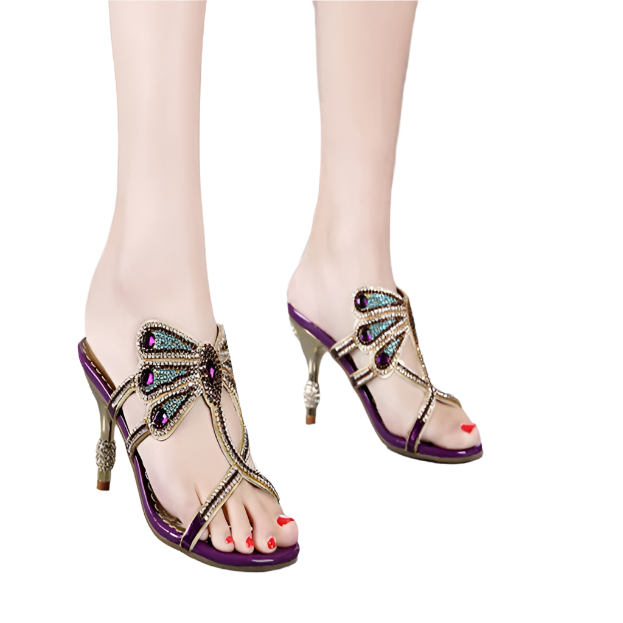 Rhinestone gladiator sandals with glitter details and genuine leather for summer resort events

