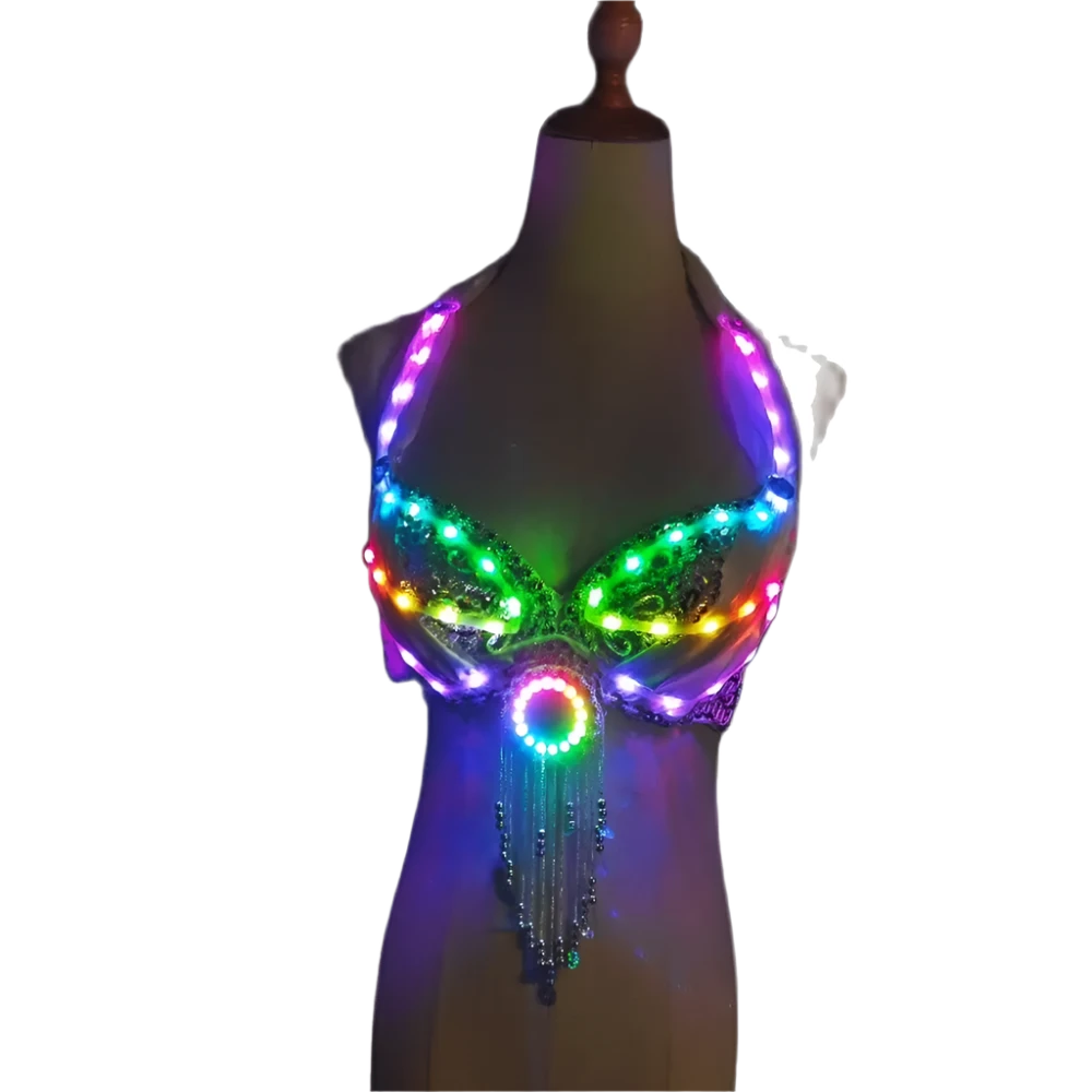 LED Light-Up Bra: A dazzling bra adorned with colorful LED lights and decorative fringe, creating a vibrant and eye-catching look.

