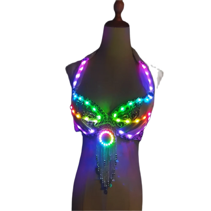 LED Light-Up Bra: A dazzling bra adorned with colorful LED lights and decorative fringe, creating a vibrant and eye-catching look.

