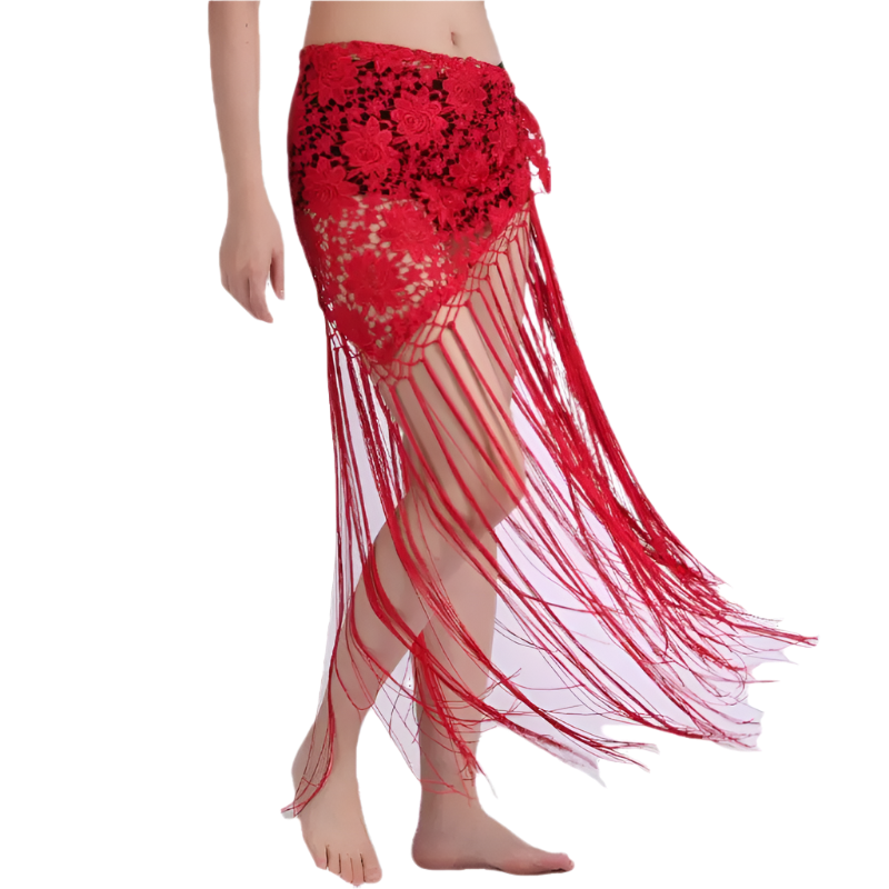 lace tassel belly dance hip scarf with Indian cultural design for resort performance wear