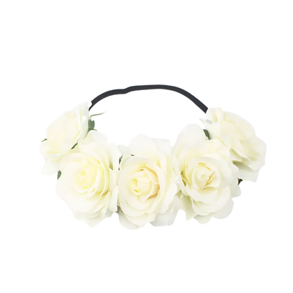 A floral headband featuring large, vibrant roses. The design is bold and romantic, perfect for a bohemian or festival look.