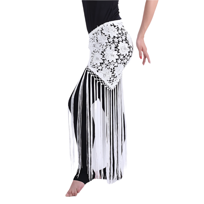 lace tassel belly dance hip scarf with Indian cultural design for resort performance wear
