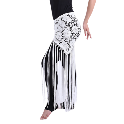 lace tassel belly dance hip scarf with Indian cultural design for resort performance wear