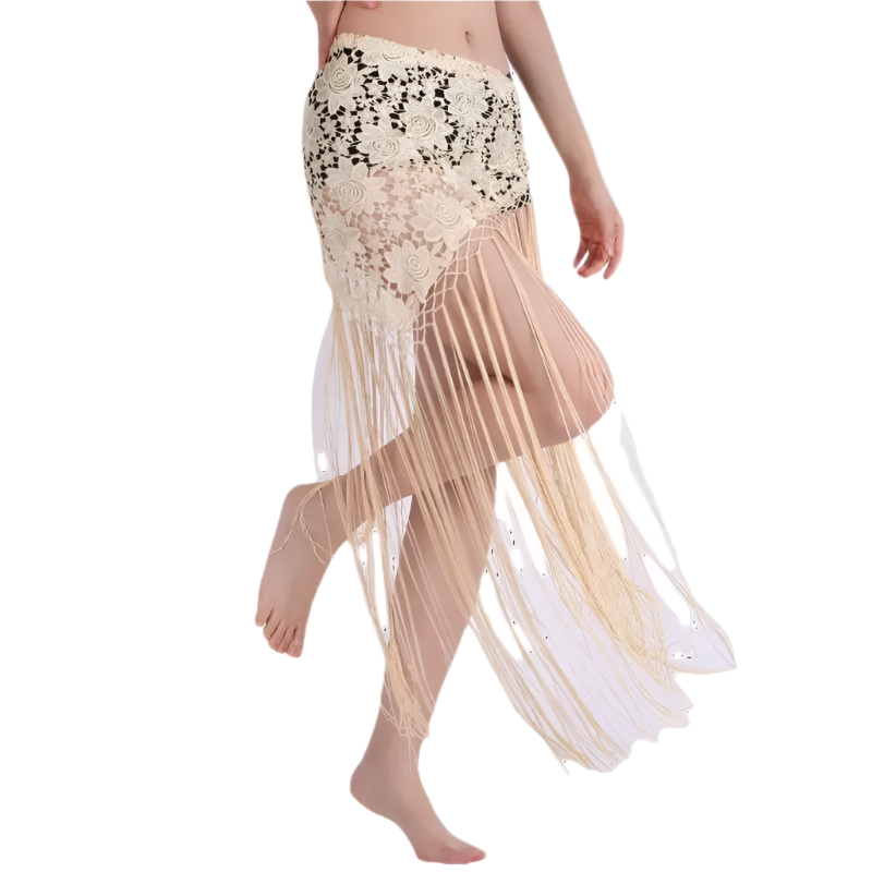 lace tassel belly dance hip scarf with Indian cultural design for resort performance wear