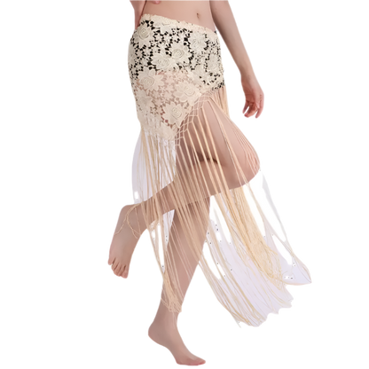 lace tassel belly dance hip scarf with Indian cultural design for resort performance wear