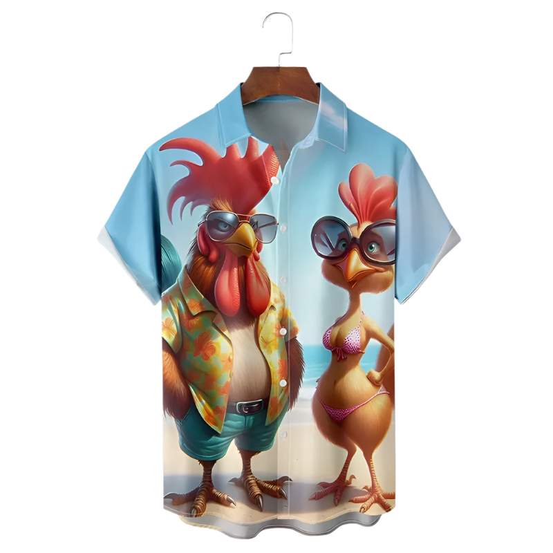 3D Printed Cartoon Chicken Hawaiian Shirt | Fun & Vibrant Men's Wear