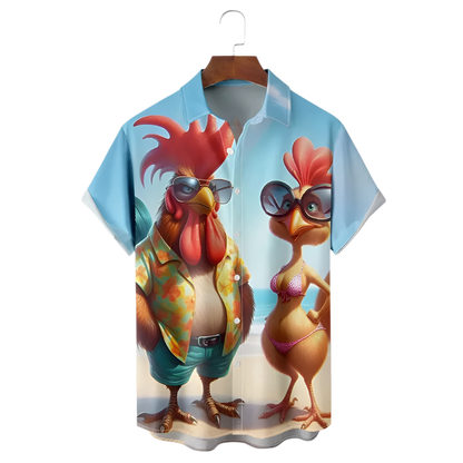 3D Printed Cartoon Chicken Hawaiian Shirt | Fun & Vibrant Men's Wear