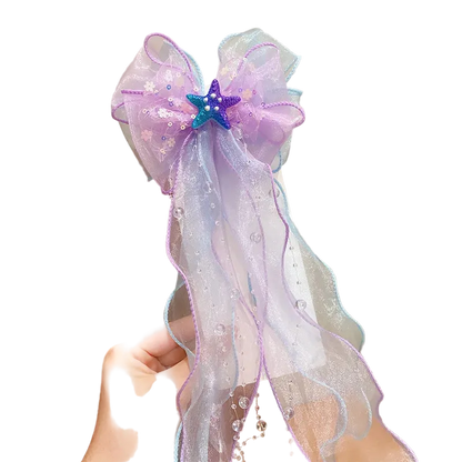 Mermaid Hair Bow | Shell & Starfish Ribbon Hair Accessory
