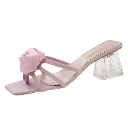 Sweet silk flower slides with 6.5cm heel, perfect for romantic resort occasions
