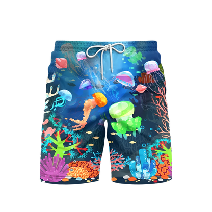 Print Beach Shorts featuring sophisticated marine life design, perfect for luxury adult resort theme nights