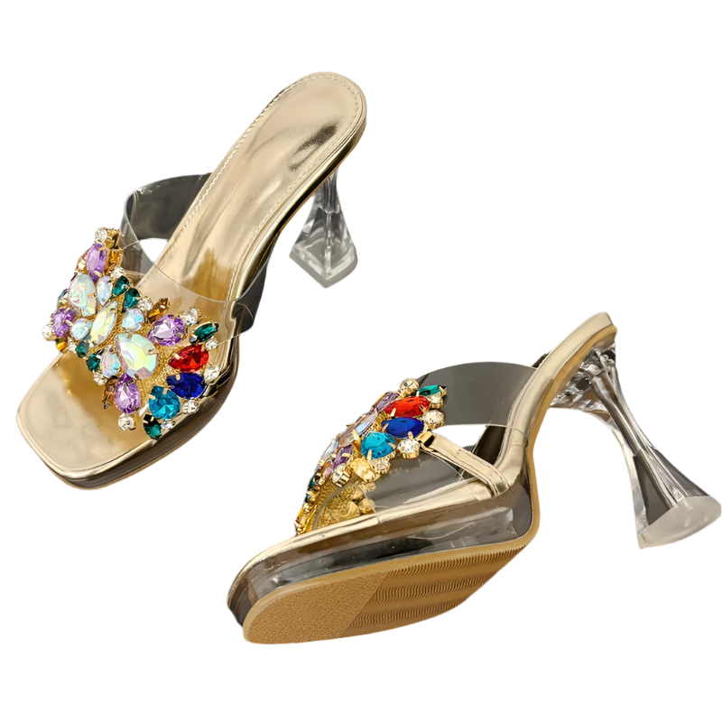 Summer transparent PVC slides with square toe and crystal accents for resort wear I'll help differentiate these summer PVC slides within your growing transparent footwear collection, positioning them as a distinct summer option alongside your existing PVC lines.

