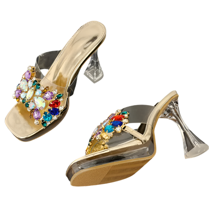 Summer transparent PVC slides with square toe and crystal accents for resort wear I'll help differentiate these summer PVC slides within your growing transparent footwear collection, positioning them as a distinct summer option alongside your existing PVC lines.

