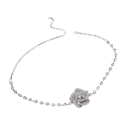 3D crystal rose choker with full rhinestone tennis chain - perfect for elegant resort evenings