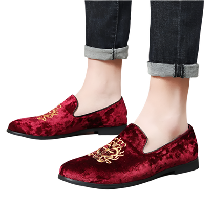 Designer suede leather Oxford shoes with embroidery detail in extended sizes for resort formal wear

