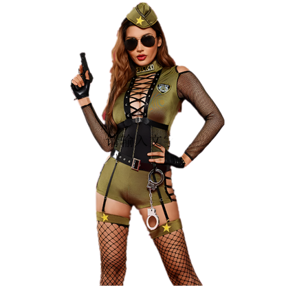 Army Green Cosplay Bodysuit | Leather Belt & Accessories Included