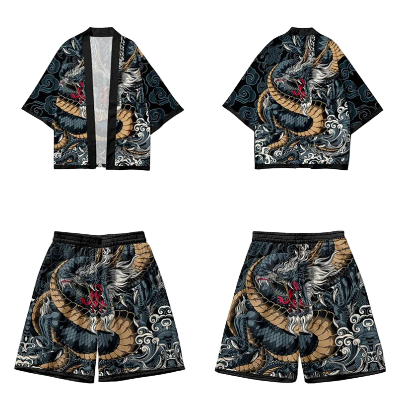Set of clothing with dragon design on a white background