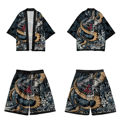 Set of clothing with dragon design on a white background
