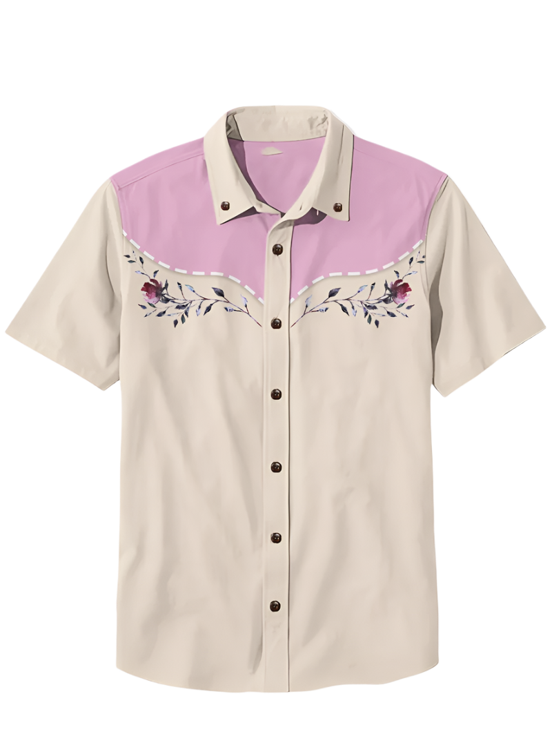 Retro men's denim Hawaiian shirt with 3D ethnic academy casual short sleeved lapel button Y2K streetwear design for resort entertainment