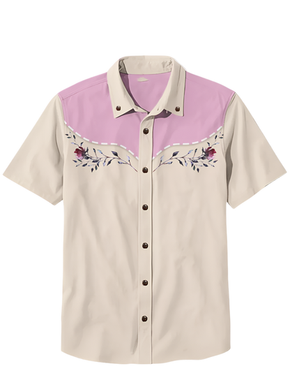 Retro men's denim Hawaiian shirt with 3D ethnic academy casual short sleeved lapel button Y2K streetwear design for resort entertainment