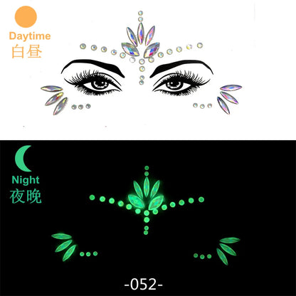 Glow in the Dark Face Gems | Rhinestone Festival Face Stickers