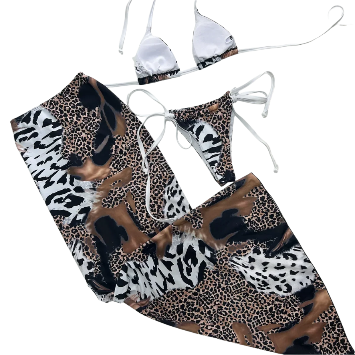 3 Pieces Bikini Set | Push Up Leopard Print Bathing Suit & Beachwear Cover Ups